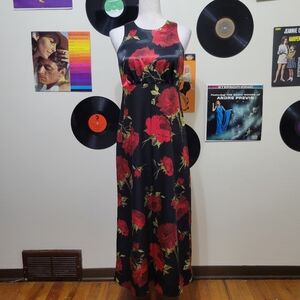 Byer Too! | Vintage Black Satin Red Rose Prom Dress
